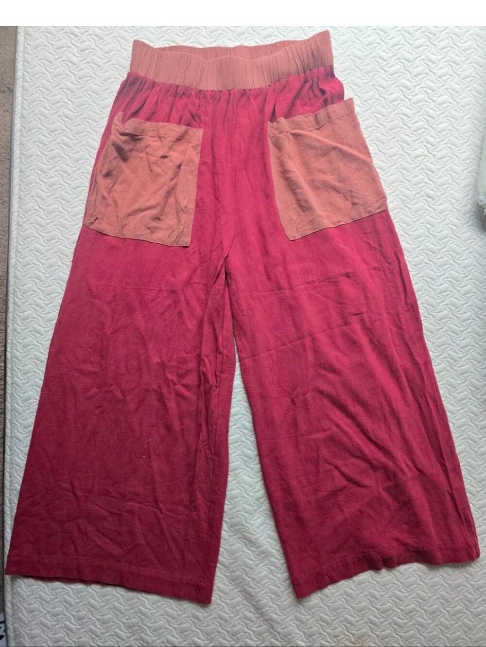 Three Bird Nest Wide Leg Pants Women’s L Red Rust Linen Blend Boho - Picture 2 of 5